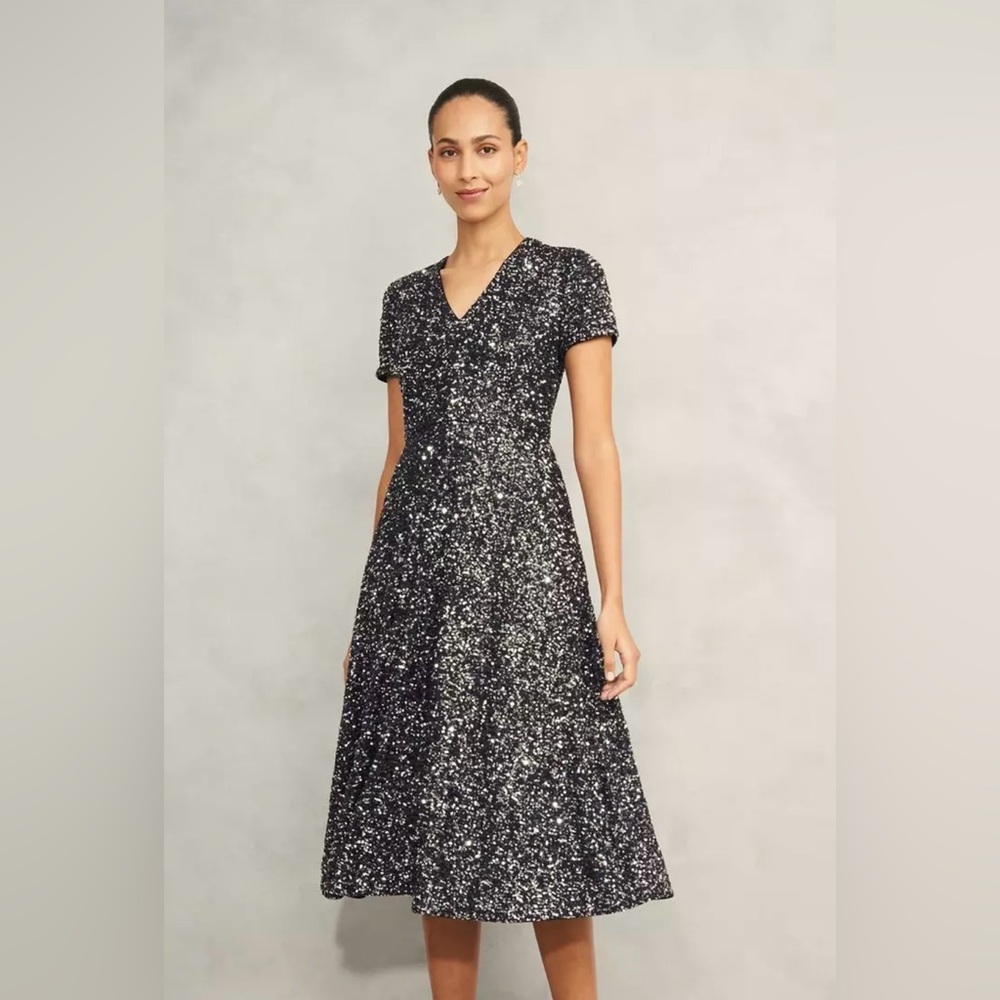Hobbs London Tatiana Sequin Cocktail Dress in Black Silver